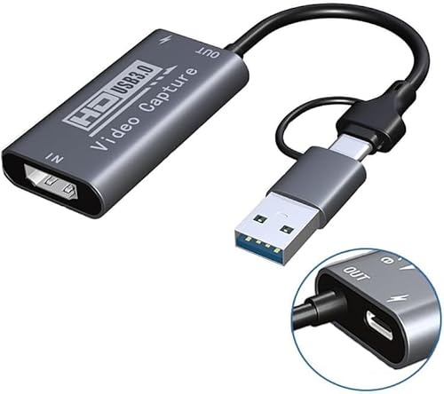Video Capture Card 100W PD HDMI to USB-A/C 1080P HD 60fps Live and Record Video Audio Game for Switch, Xbox, PS4/5 Live Broadcast, Gaming, Streaming