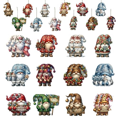 XFSRG 36 Pezzi Addobbi Natalizi in Legno Gnomi da Appendere per Albero di Natale Decorazioni Natalizie per Casa Feste Interni ed Esterni Decorazioni Pendenti di Natale (Multicolore-1)