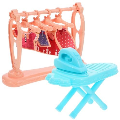 ibasenice Miniature Maison Poupée Kit avec Mini Fer à Repasser Table à Repasser et Porte Vêtements Décor Créatif et pour Jeu et Décoration