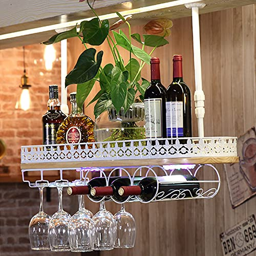 Portabicchieri da soffitto con 2 luci, portabicchieri da Appendere, mobiletto portabicchieri da Appendere Regolabile in Altezza, portabicchieri da Parete Perfetto per Bar, caffetteria, cucin