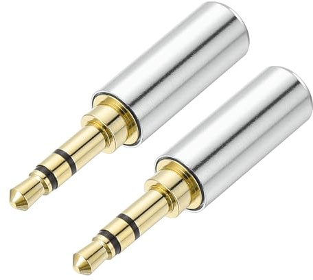 sourcing map 2Pcs 3.5mm Replacement Repair Plug Jack, 3 Pole Metal Stereo Male Plug 3.5mm Solder DIY Audio Cable Connector for Headphone Earphone Microphone Cable Repair, Bright Silver