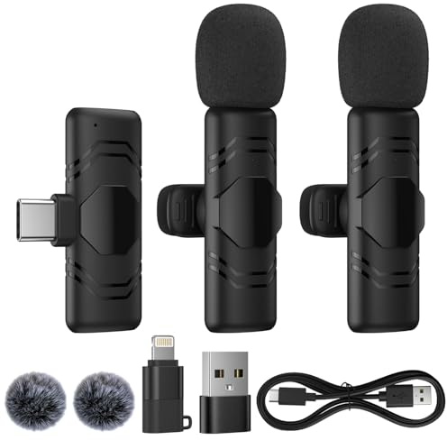 Mini Micrófono Inalámbrico Solapa para iPhone,Android,iPad,2 Pack Micrófono Solapa Wireless para Grabación de Vídeo, Youtube, Twitch, TikTok, Vlog, Podcast, en Vivo con cancelación de Ruido,Plug-Play