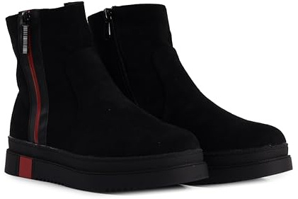 Women’s Ankle Boots | Faux Suede Zip-Up Flat Boots with Chunky Sole – Everyday Casual Footwear (Black, UK7)