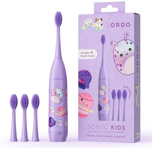 ORDO Squishmallows Kids Electric Toothbrush, 4 Brush Heads, Daxxon