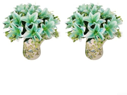 HomeVortex Bouquet di giglio artificiale realistico, 9 teste di fiori finti in seta, decorazione per la casa, festa di nozze, centrotavola, stelo lungo 33 cm (blu)