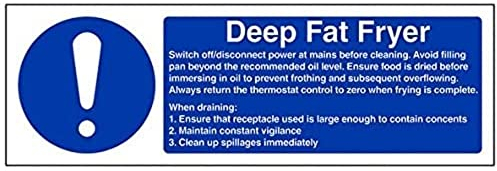 V Safety 44030AX-S Deep Fat Fryer Sign - Landscape - 300mm x 100mm - Self Adhesive Vinyl, Blue