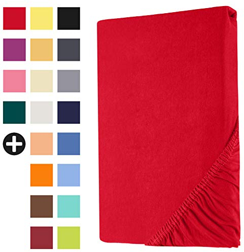 Heim24h Spannbettlaken 180x200cm bis 30 cm, Rot, 100% Baumwolle Bettlaken, Öko Tex Zertifiziert Jersey Spannbetttuch
