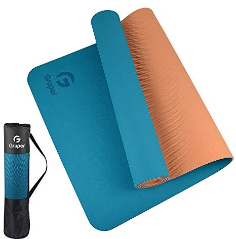 Gruper TPE Yoga Mat,Pro Yoga Mat Eco Friendly Non Slip Fitness Exercise Mat with Carrying Strap,Workout Mat for Yoga, Pilates and Floor Exercises 183 x 61 x 0.6CM