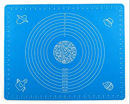 Silicone Baking Mat Pastry Rolling Mat with Measurements Non-Stick for Fondant Dough Cookies Cake Sugarcraft Bread Making, Blue 50x40cm