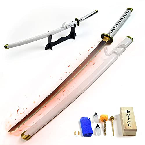 One Piece - Zoro´s Wado-Ichi-Monji - gefaltet, Set - handgeschmiedeter, gefalteter Karbonstahl, Samuraischwert, 102 cm, Scheide, Schwerthalter und Set für die Katana-pflege, Geschenk & Sammlungen