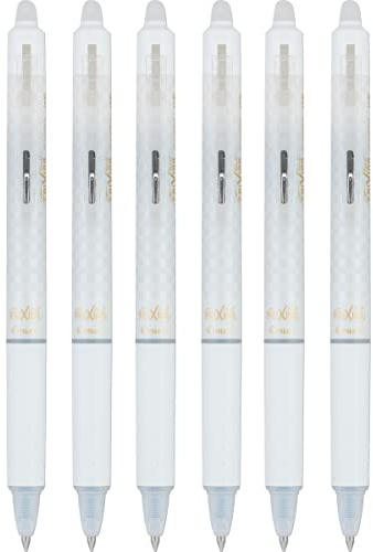 Pilot FriXion Ball Clicker Erasable Gel Ink Retractable Pen, Extra Fine Point, 0.5mm, White Barrel, Black Ink, 6 Count