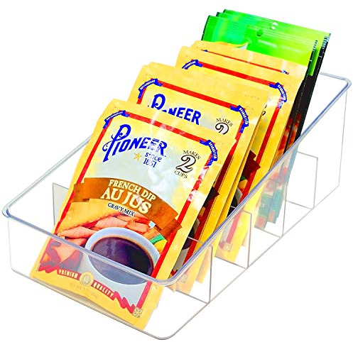 Youngever Plastic Kitchen Packet Storage Organiser, 27cm x 15cm x 10cm, Re-usable Food Storage Container Divided into 5 Compartments, Pantry Bins, Kitchen Organiser for Spices, Jars, Packets and More