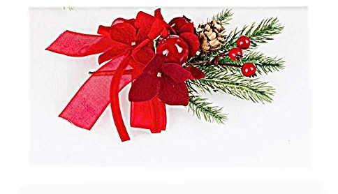 Tischdeko 16cm Hortensienblüte rot mit Beeren und Deko-Schleifen auf Tannengrün