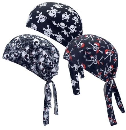 Cooling Doo Rag Skull Caps Cooling Do Rags Helmet Liner Sweat Wicking Hat Halloween Pirate Costume Head Wrap Cosplay Bandana for Men & Women (Hot Skull)