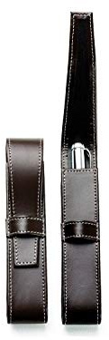 DELMON VARONE - Personalisierbares Schreibgeräte Etui Premium Cambridge Top Grain Leder Braun, Echtleder Stifteetui mit Verschlusslasche für 1 Schreibgerät, Federetui für Kugelschreiber oder Bleistift