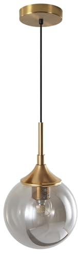 KCO Lighting Moderne kleine Gold-Pendelleuchte, 18 cm, rauchgraue Glaskugel | E26 Verstellbare Hängelampe für schräge Decken, Mitte des Jahrhunderts Messing Deckenleuchte für Kücheninsel Spüle Esstisch