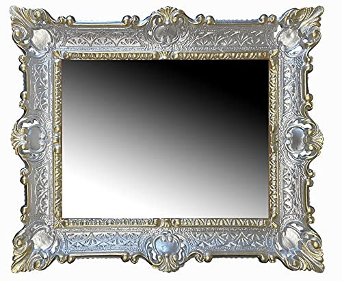 Wandspiegel Rahmenspiegel Barockspiegel Spiegel In Silber_Gold 56x46 cm Renaissance Opulenter Prachtvoller Nostalgie Antik Barock Repro Barockstil