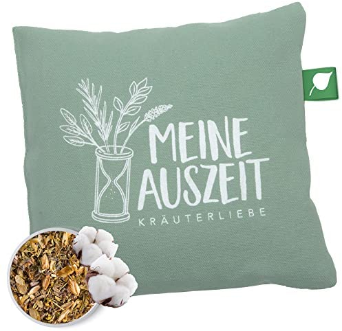 Herbalind Kräuterkissen Meine Auszeit Lindgrün 20x20 cm - Erkältungskissen mit Füllung ohne Chemie - Deko Kissen Bezug 100% Baumwolle, als Hausmittel bei Erkältung, Duftkissen, weiß
