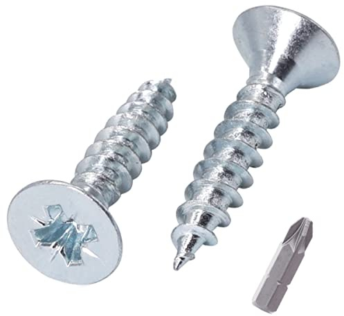 SKIR'CO (100 Stück) Verzinkter Stahl 6,0 x 30 mm Silberholzschrauben, Pozidriv Senkkopf, Spanplattenschrauben, PZ Vollgewinde (100, 6,0 x 30 mm)