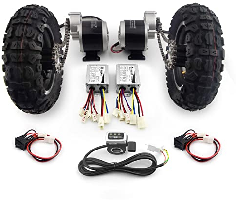 L-faster 25,4 cm Off-Road-Rad Dual Drive 350 W Getriebemotor Ketten-Kit Rückschalter für elektrische Schubkarre Trolley Wagon Bike mit Rückwärtsgang (24 V 350 W max. 8 km/h)