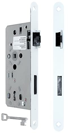 SN-TEC Zimmer Türschloss Objektschloss mit Flüsterfalle Kl.III BB Buntbart 55/72/8, Weiss lackierte Stulp 20x235mm, DIN Rechts abgerundet (BB Buntbart Rechts)