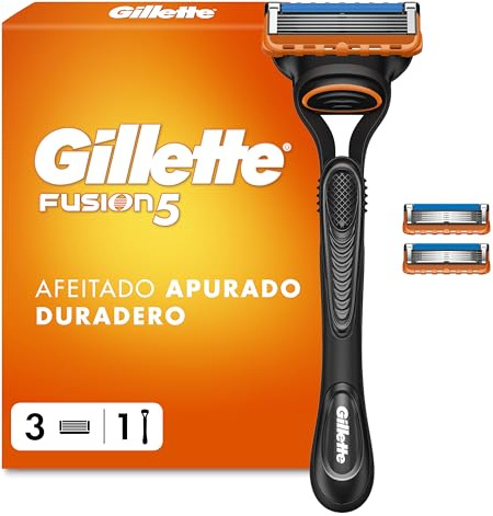 Gillette Fusion5 Maquinilla de Afeitar para Hombre, 1 Maquinilla de Afeitar + 3 Recambios, con Banda de Gel Lubricante para Un Deslizamiento Suave Y Hojas 5 para Un Afeitado Apurado Duradero