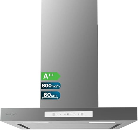 Cecotec Cappa Aspirante 90 cm - Cappa Cucina. Bolero Flux TT 608000 Slim Glass White A++ 210W, Cappa 90cm Inox, Flusso d'Aria 800m3/h, A++, Touch, LED, Bluelit, Carbonio Ø176, alluminio 5 strati