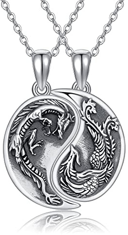 ONEFINITY Drache/Phönix/Herz//Schmetterling Paar Bff Ketten 925 Sterling Silber Schmuck Geschenke für 2 Freunde Damen Herren Freund Freundin