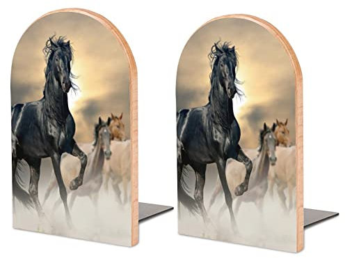 Packung Mit 2 Buchstützen Pferd Rutschfester Bücherständer Aus Holz Bücherregal Bücherhalter Für Home Desk Office Library