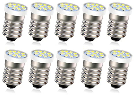 Ruiandsion 10pcs E10 Screw Base LED Bulb 6V White 2016 9SMD Replacement for Flashlights Torch Work Lights, Non-Polarity