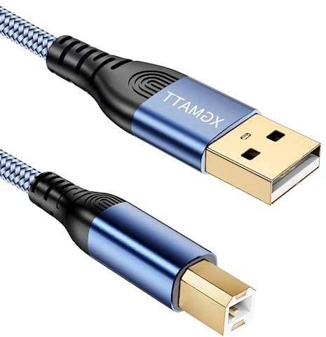 XGMATT USB Printer Cable 6M-1Pack, USB 2.0 Printer Cable A Male to B Male, Braided Nylon Scanner Cord for HP/Dell/Canon/Lexmark/Xerox/Brother/Samsung etc.Blue