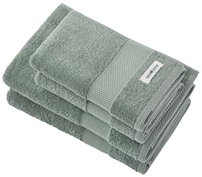 PandaHome L & G Handtuch Set aus Baumwolle - 2 Badetucher, 2 Handtücher - 100% Baumwolle Towel, Schnelltrocknend Weich Saugstark 500 g/m² (Grün)