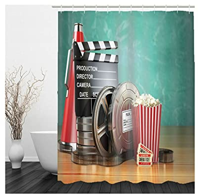 Stfery Duschvorhang Waschbar Grün, Duschvorhänge Waschbar Rot Film Popcorn Duschvorhang 180x200 Polyester Bad Vorhang Badezimmer Deko