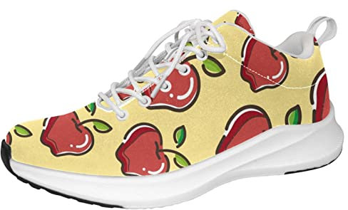 Scarpe da ginnastica uomo personalizzate Scarpe da passeggio leggere Running Athletic Casual Sneakers Mele rosse mature Modello di frutta Sfondo giallo, multicolore, 36 1/3 EU