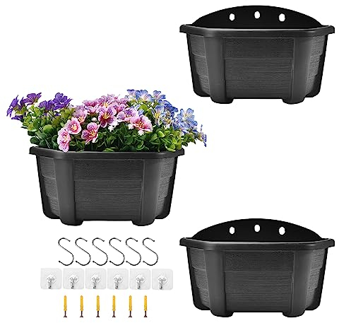 ORIMERC 25cm Wall Hanging Planters Plastic Retro Style Railing Hanging Planters Plants Flowers Plastic Pots Baskets for Balcony Fence Garden Outdoor Indoor -Dark Coffee