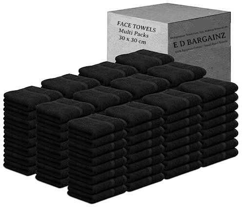 Face Cloth Pack of 6, 12, 24, 36, 48, 96 Soft Flannels Set100% Egyptian Cotton Face Towels Quick Dry Washcloths 30x30cm Gym, Golf, Spa Small Hand Towels 500-GSM (Black, 6)