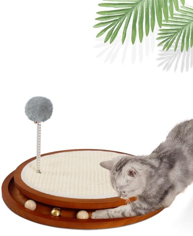 LMUGOOS Cat Scratcher, Cat Cratch Sisal Pad with Wooden Roller Ball Toy, Cat Scratchers Interactive Toys for Indoor Cats, Satisfies Kitten’s Scratching, Chasing and Hunting