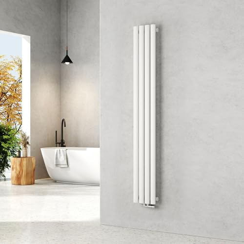 EMKE Radiatore piccolo 1600 x 240 mm, ovale a pannello, attacco centrale, verticale, design, radiatore tubolare, monostrato, bianco, 427 Watt
