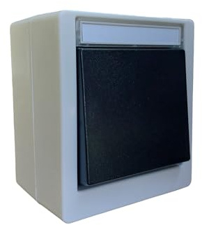 N&L Aufputz Aus-/Wechselschalter – IP55 – Strahlwassergeschützt - mit Beschriftungsfeld – 230V/10A – Ideal für Keller, Garage & Garten – Made in Germany – weiß/schwarz