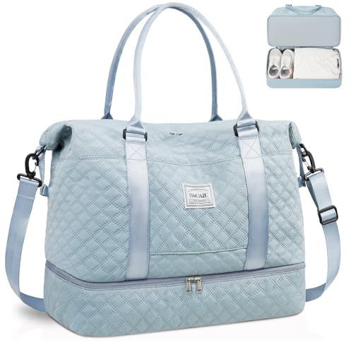 BAGAIL Reisetasche – Wochenend- und Übernachtungs-Fitness-Tragetasche mit Nasstasche, Muttertasche für Arbeit und Lieferung, B-Grid-Hellblau, Extra Large, Reisetasche