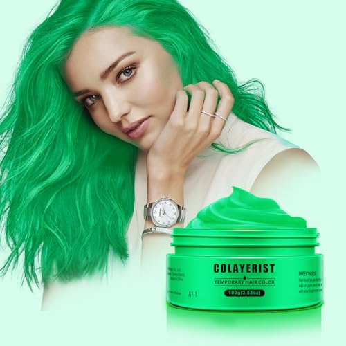 COLAYERIST Grün Temporäre Haarfarbe Auswaschbar, Haarfarbe Wachs für Männer und Frauen, Haarmascara für Partys oder Cosplay, Haarfärbeprodukte ohne Unordnung