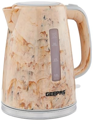 GEEPAS 1.7L Electric Kettle | Premium Kettle with 360° Rotational Base, Cordless | Concealed Heating, Strix Controller | Space Saving Cord Storage & LED Indicator | 2 Year Warranty 2200W Skye Cream