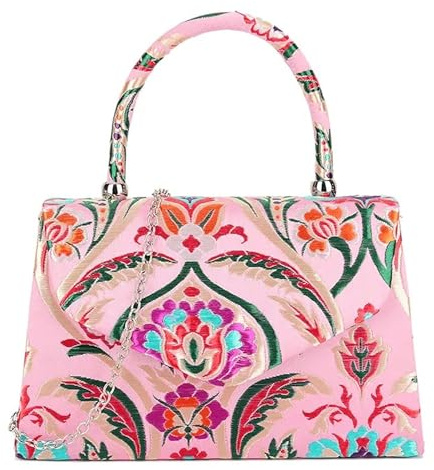 UShopUK Satin Floral Multicolor Bridal Prom Wedding Evening Clutch Party Purse Hand Bag