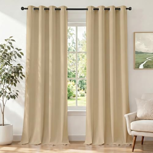 Ystyle Rideau Occultant Lot De 2, 140x240cm, Rideau Exterieur Impermeable, Rideau Thermique Isolant Anti Chaud Intérieurs, Rideau Phonique Anti Bruit, Moderne Salon Chambre Maison, Beige Foncé