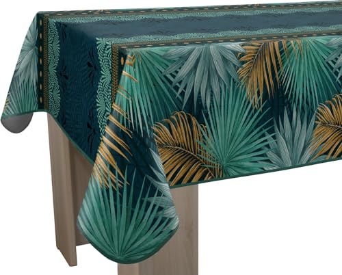 Le Linge de Jules Nappe Anti-Taches Paraiso - Rectangle 150 x 300 cm, Bleu, Vert, Moutarde