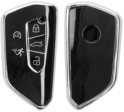 kwmobile Autoschlüssel Hülle kompatibel mit VW Golf 8 5-Tasten Seat Leon MK4 Tarraco Atec - Schlüsselhülle Silikon Cover - Schwarz Silber