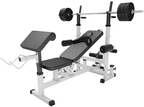 GORILLA SPORTS® Hantelbank mit Gewichten, 40/70/100 kg, 170 cm Hantelstange | Mit Beincurler, Butterfly, Dip-Station und Curlpult; Trainingsbank, Fitnessstation, Kraftstation mit Langhantel