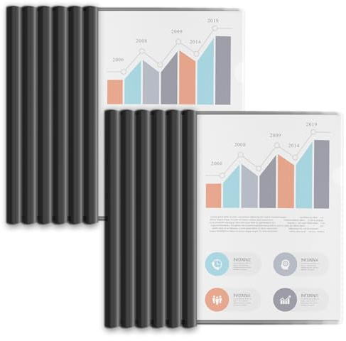 Binditek 12 Pack A4 Clear Report Covers with Sliding Bar, Black, 70 Sheet Capacity