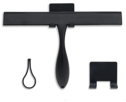 FY&XZH Silicone Shower Squeegee with Hook, Shower Scraper with Ergonomic Thick Handle, 27.9CM Squeegee for Shower Doors, Bathrooms, Kitchens, Mirrors, Tiles, and Windows (Black)