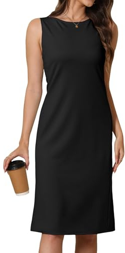 Wldrsd Women Business Sheath Midi Dress, 2025 Summer Sleeveless A-line Slimming Work Pencil Skirt Black